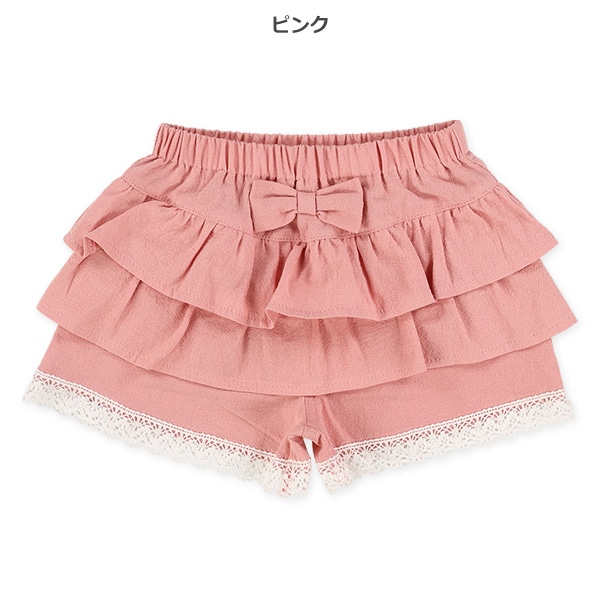 楊柳ガーゼレースフリルキュロットパンツ