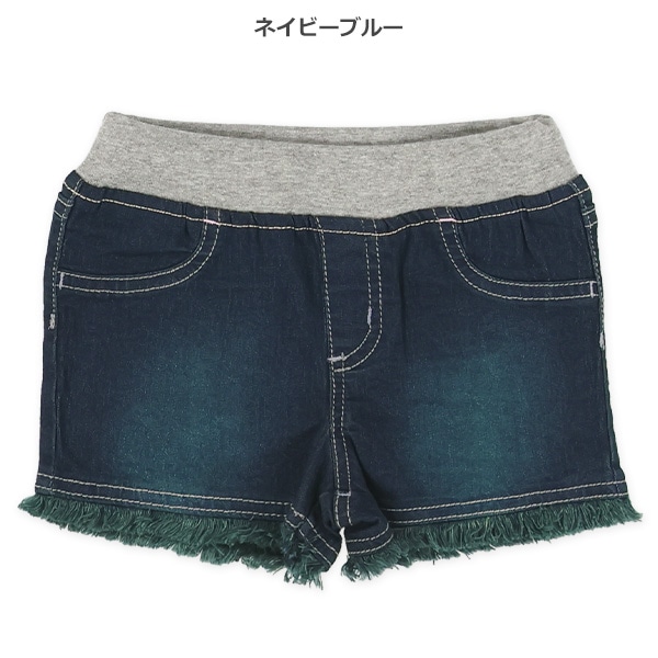 ウエストリブ裾フリンジデニムショートパンツ
