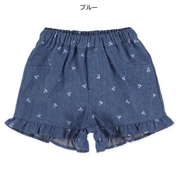 6.5オンス平織りデニムチェリー柄ハーフパンツ