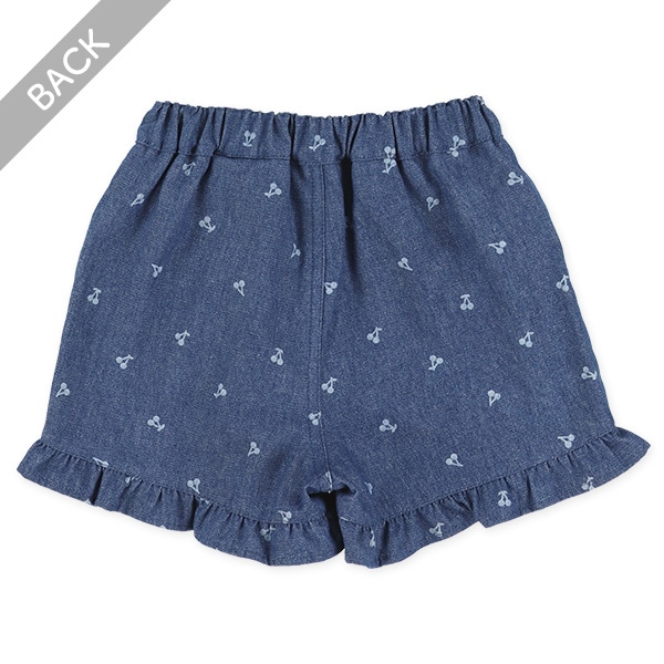 6.5オンス平織りデニムチェリー柄ハーフパンツ