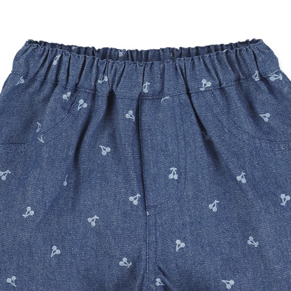 6.5オンス平織りデニムチェリー柄ハーフパンツ