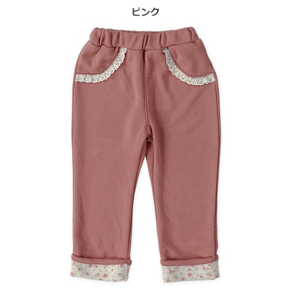 9分丈裏毛裾花柄フェイクポケットパンツ