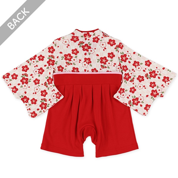 スムース花袴カバーオール（レッド）