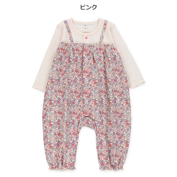 ミニ裏毛レイヤード風小花柄長袖カバーオール