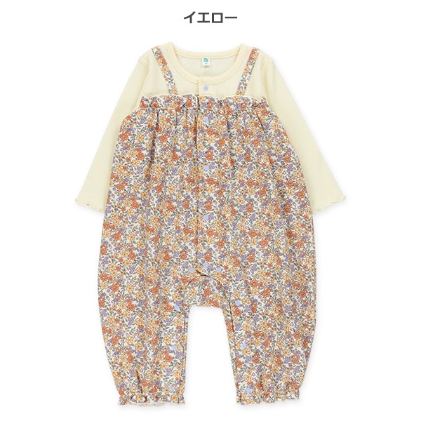 ミニ裏毛レイヤード風小花柄長袖カバーオール