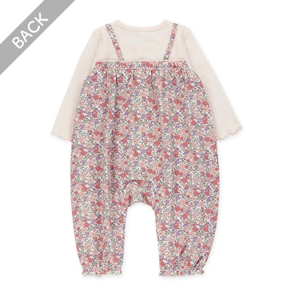 ミニ裏毛レイヤード風小花柄長袖カバーオール