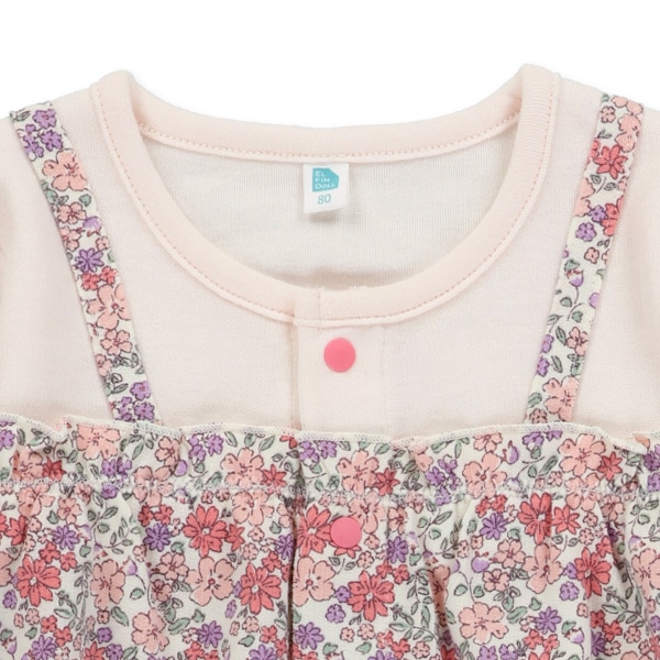 ミニ裏毛レイヤード風小花柄長袖カバーオール