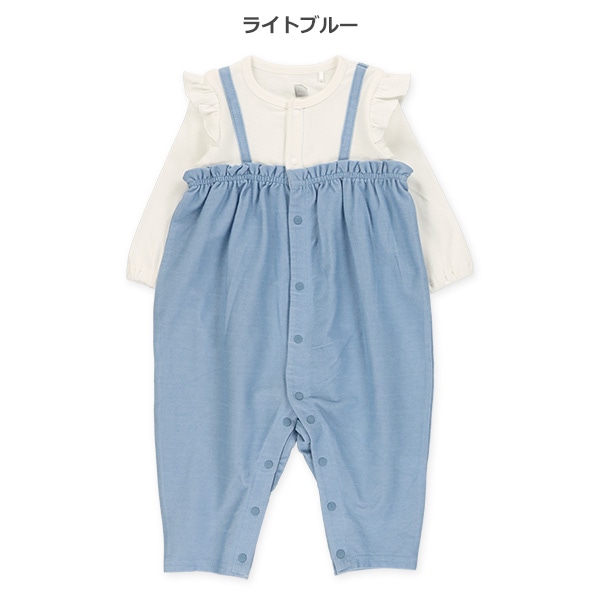 デニムニットレイヤード風長袖カバーオール