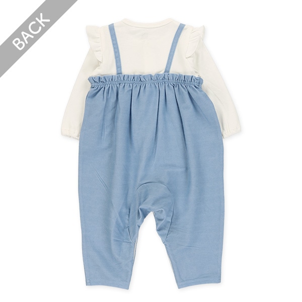 デニムニットレイヤード風長袖カバーオール