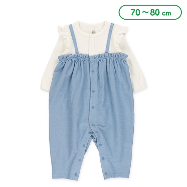 デニムニットレイヤード風長袖カバーオール