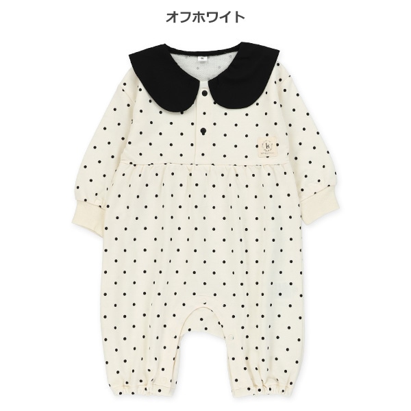 ミニ裏毛ドット柄襟付き長袖カバーオール