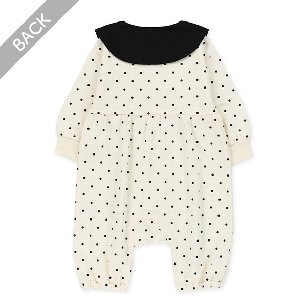 ミニ裏毛ドット柄襟付き長袖カバーオール