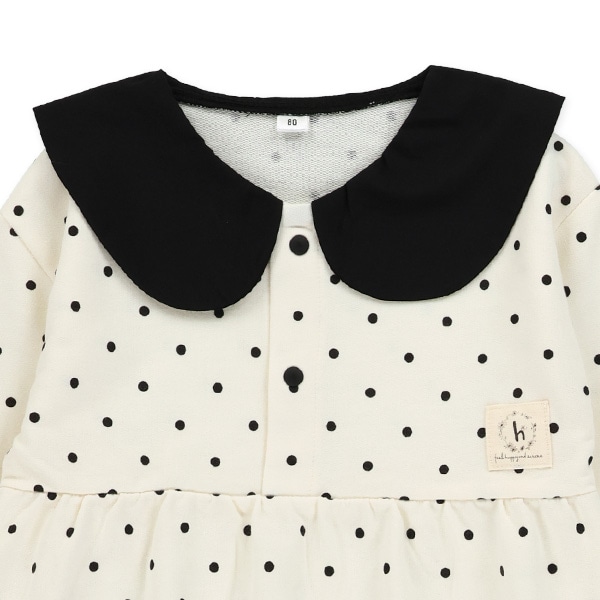 ミニ裏毛ドット柄襟付き長袖カバーオール