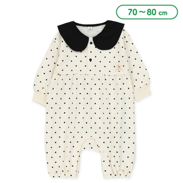 ミニ裏毛ドット柄襟付き長袖カバーオール