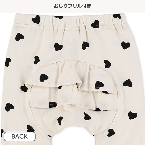 ミニ裏毛おしりフリルハート柄・リボン柄モンキーパンツ