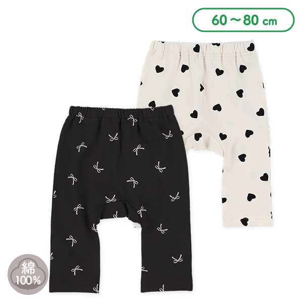 ミニ裏毛おしりフリルハート柄・リボン柄モンキーパンツ