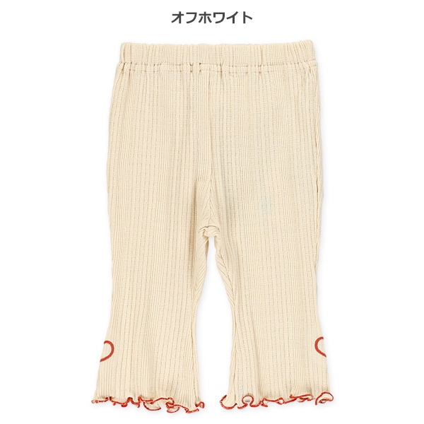 変わりテレコ裾刺繍フレアパンツ