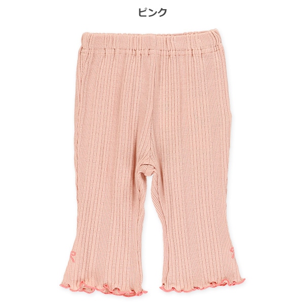 変わりテレコ裾刺繍フレアパンツ