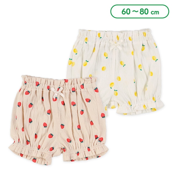 レモン・いちご総柄シャーリングショートパンツ