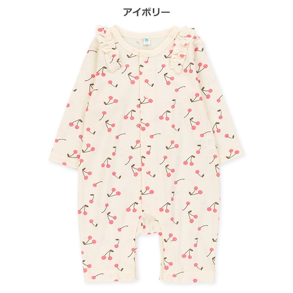 ハチス天竺肩フリルチェリー柄長袖カバーオール