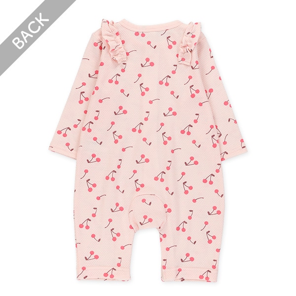 ハチス天竺肩フリルチェリー柄長袖カバーオール