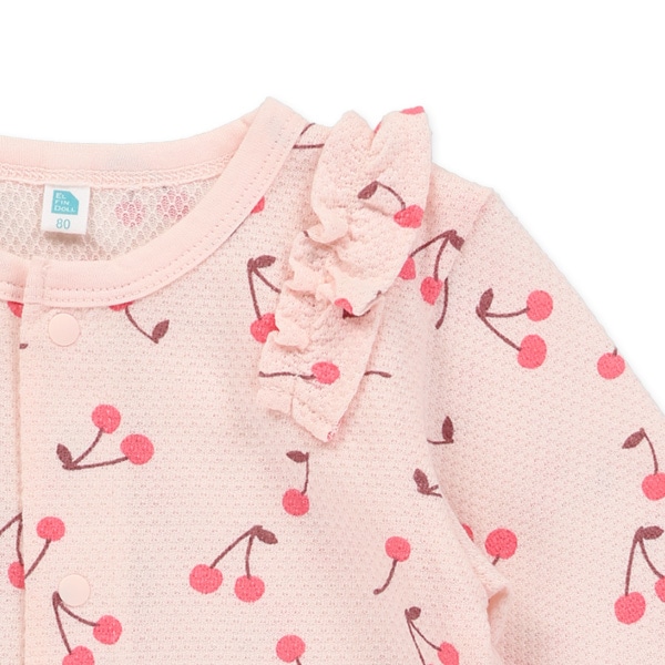 ハチス天竺肩フリルチェリー柄長袖カバーオール