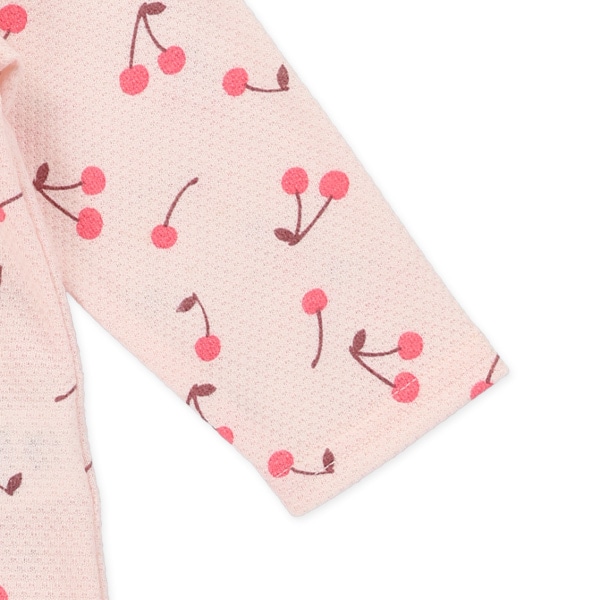 ハチス天竺肩フリルチェリー柄長袖カバーオール