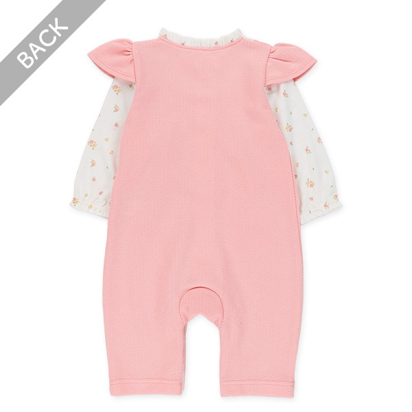 スムースポケット付き花柄切り替え長袖カバーオール