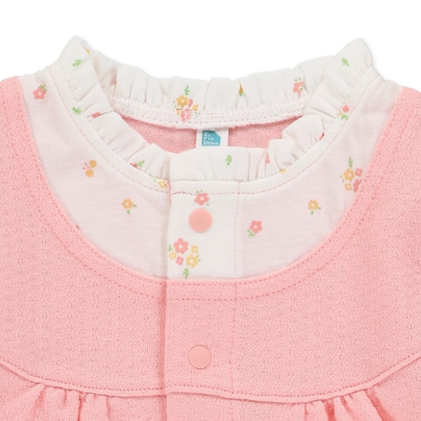 スムースポケット付き花柄切り替え長袖カバーオール