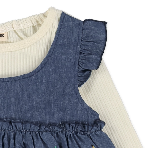 デニム風ドッキング長袖ロンパース