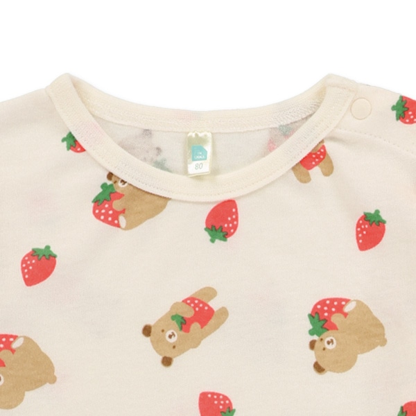 肩フリルくまいちご総柄長袖カバーオール