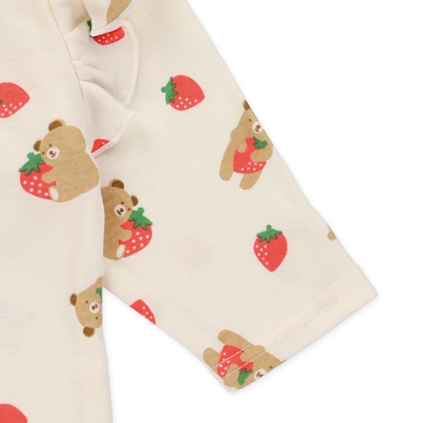 肩フリルくまいちご総柄長袖カバーオール