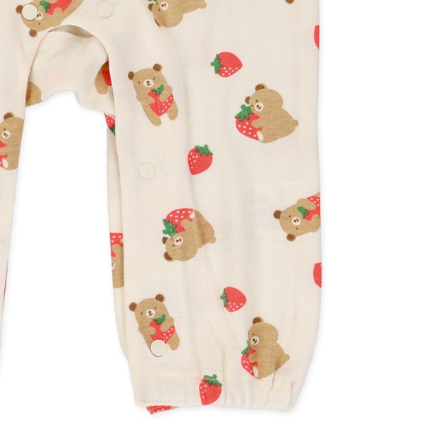 肩フリルくまいちご総柄長袖カバーオール