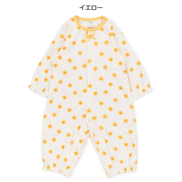 リボン付き花柄長袖カバーオール