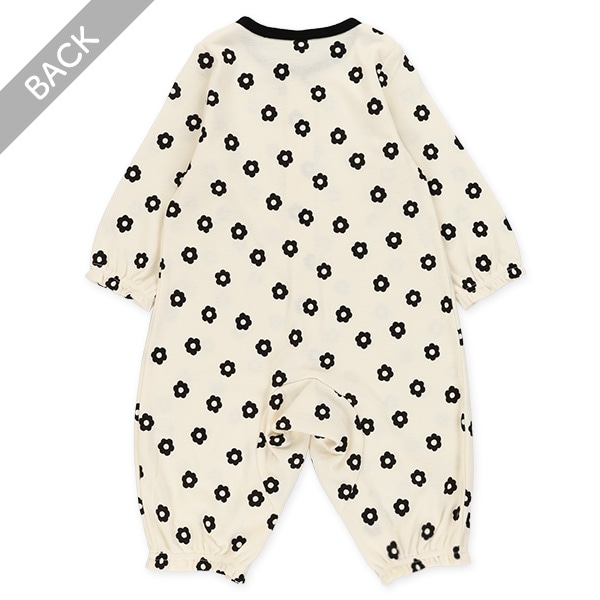 リボン付き花柄長袖カバーオール