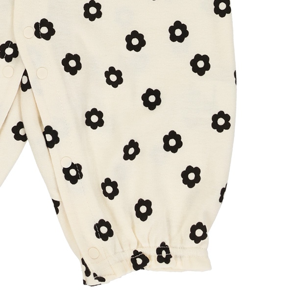 リボン付き花柄長袖カバーオール