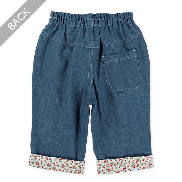 デニムポケット裾いちごカプリパンツ