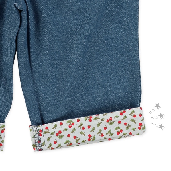 デニムポケット裾いちごカプリパンツ