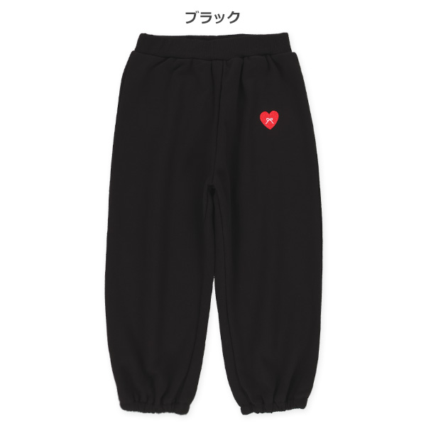 裏毛刺繍ワンポイント裾ゴムパンツ