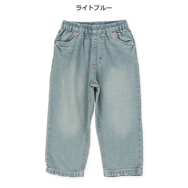 ダメージ風加工デニムパンツ（ライトブルー）