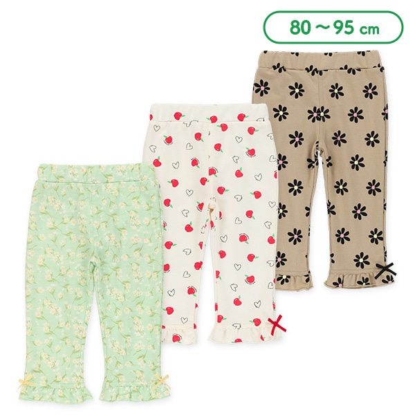 7分丈裏毛総柄裾フリルパンツ