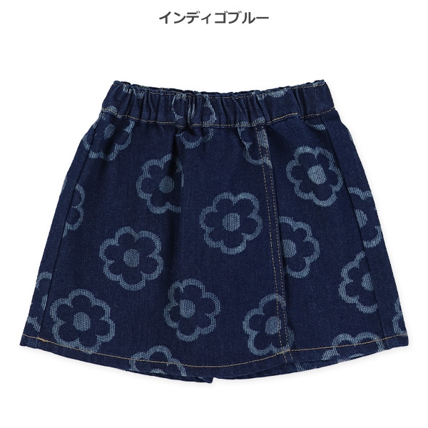 デニム花柄ラップスカパン