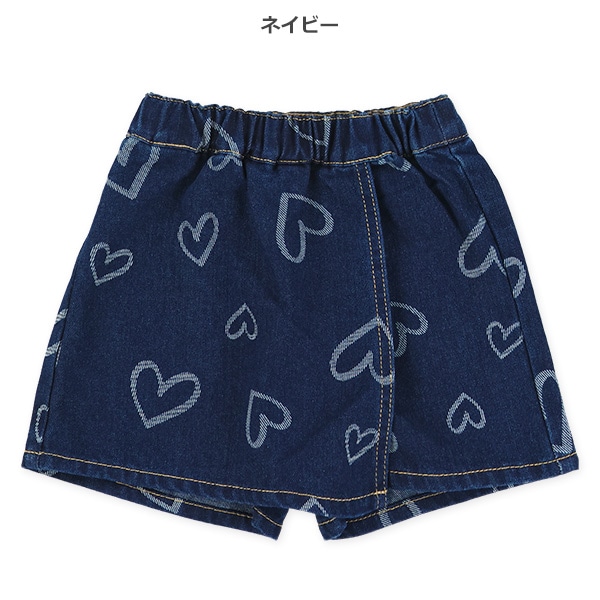 デニムハート柄ラップキュロットパンツ