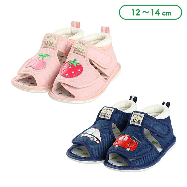 笛入りベビーサンダル（のりもの・フルーツ）