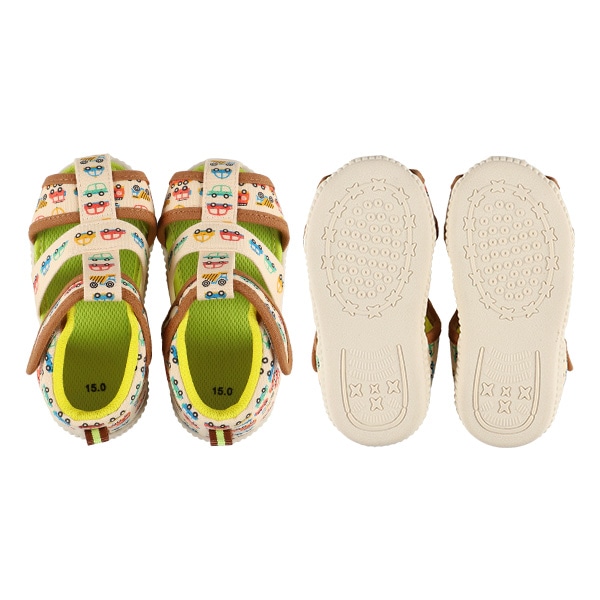 ベビーサンダル（くるま柄）