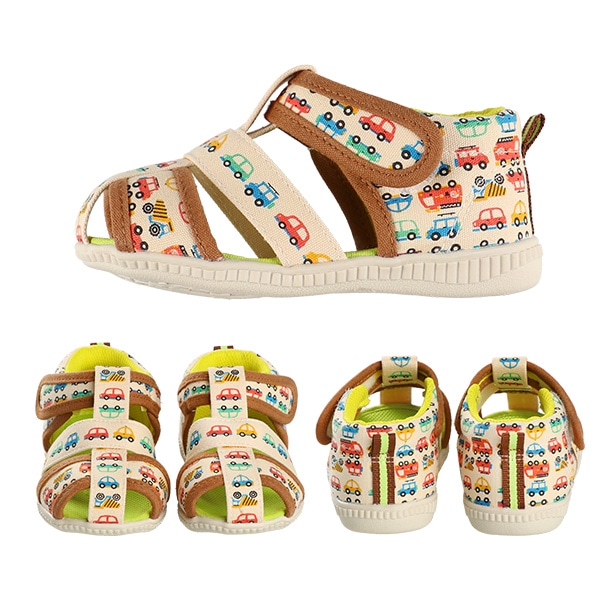 ベビーサンダル（くるま柄）