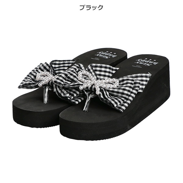 厚底ビーチサンダル（パールリボン）