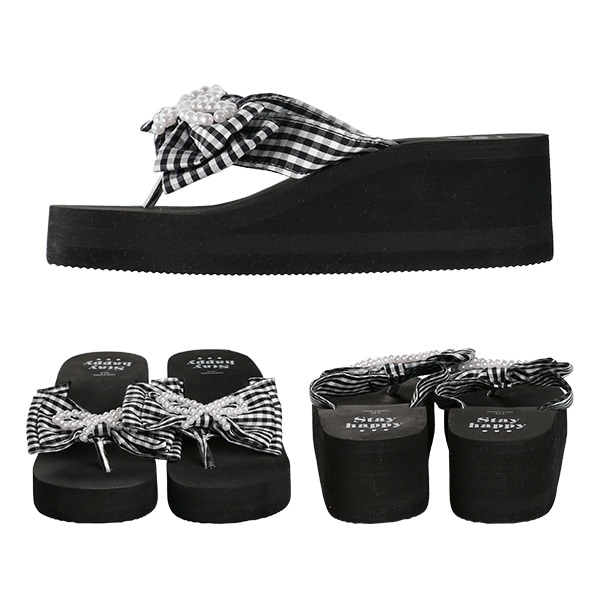 厚底ビーチサンダル（パールリボン）