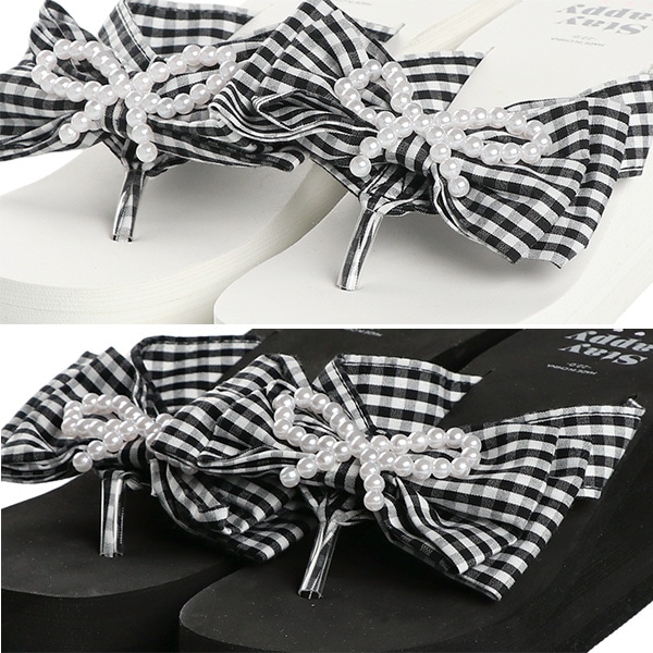 厚底ビーチサンダル（パールリボン）