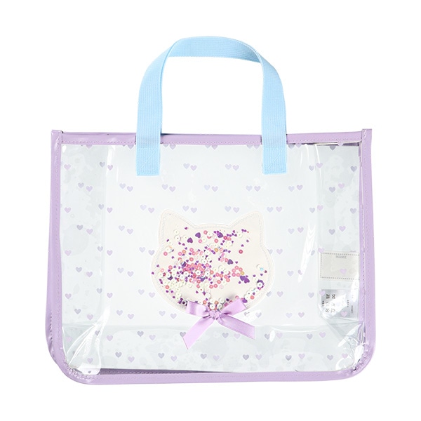 スパンコール入りクリアビーチバッグ（ねこ）